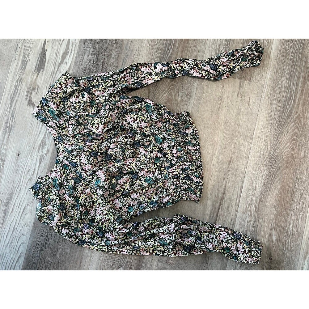 New Wild Fable Target Floral Boho Peasant Ruffle Blouse Top long sleeve xs